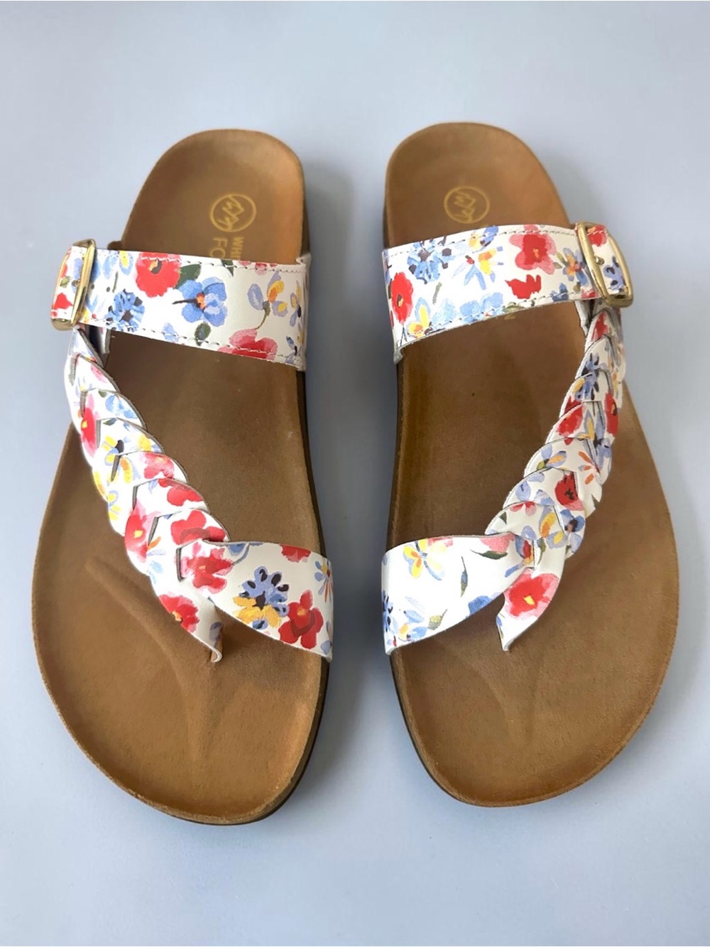 White Mountain Happier Floral Leather Footbed Sandals Size 9 Comfort Slides NEW - Picture 13 of 15